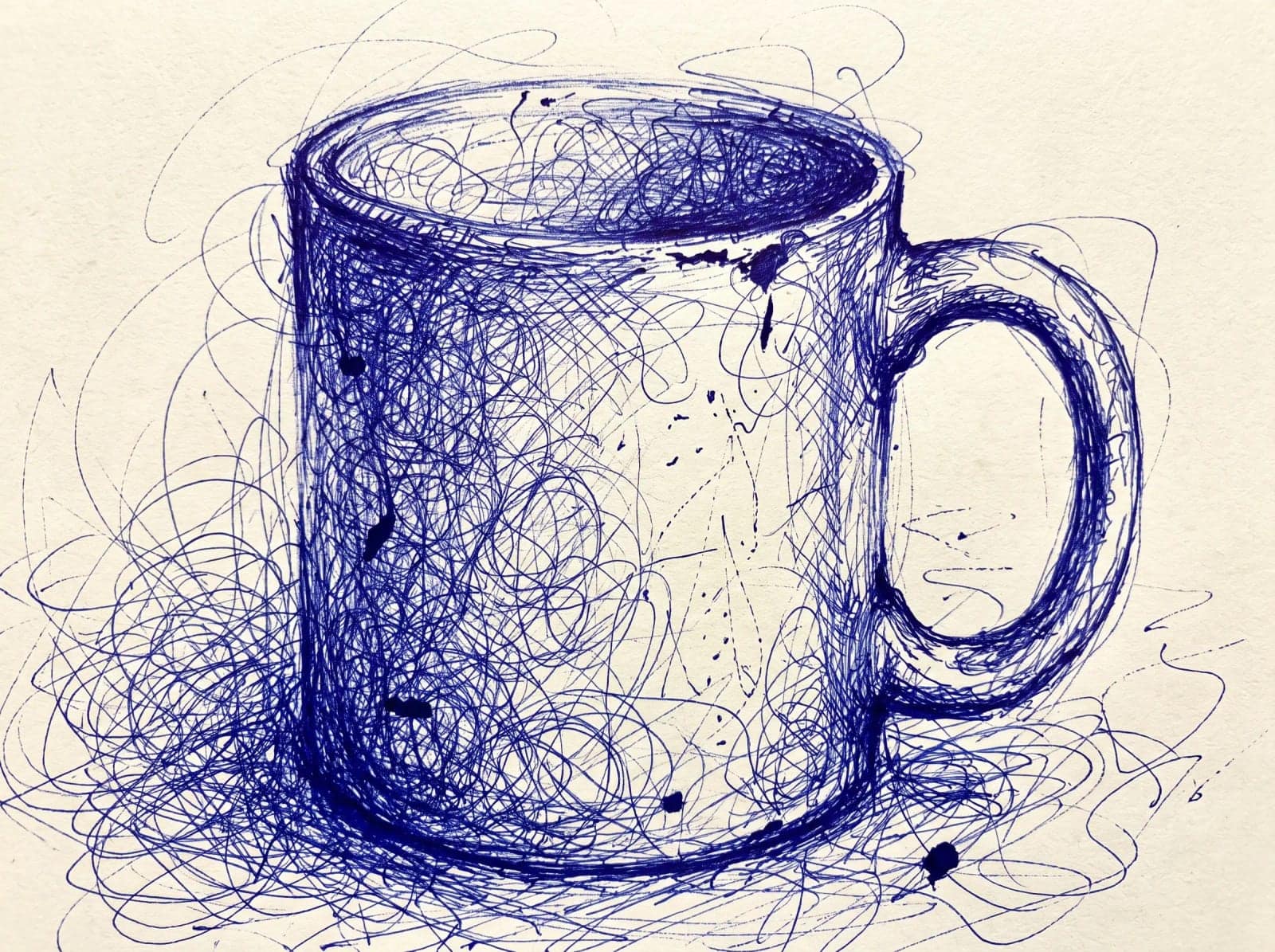 Biro Object Study, An everyday object drawn obsessively in blue ballpoint on cheap paper