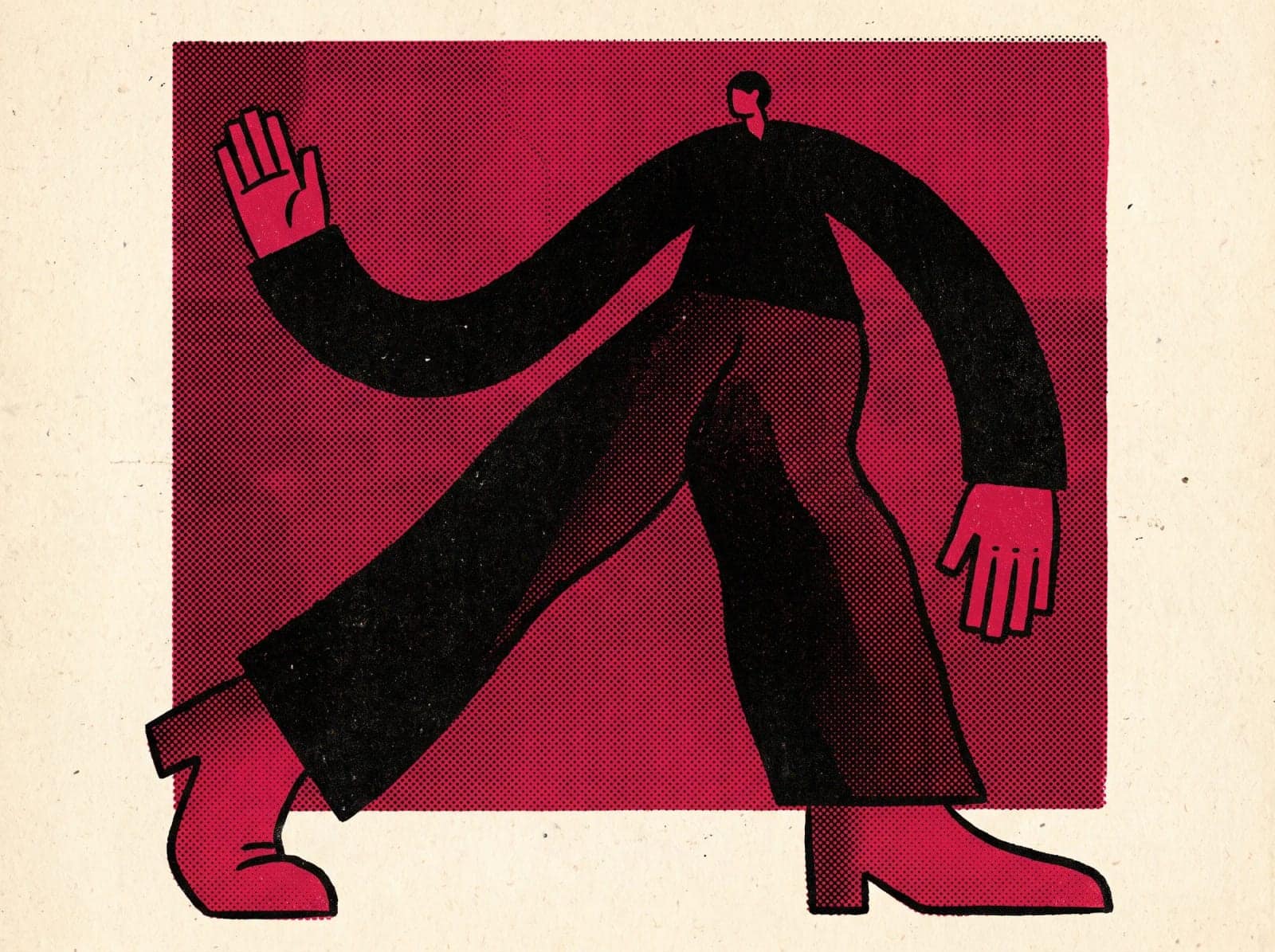 Halftone Flat Figure, A long limbed figure in two flat inks, shaded only with dot screens