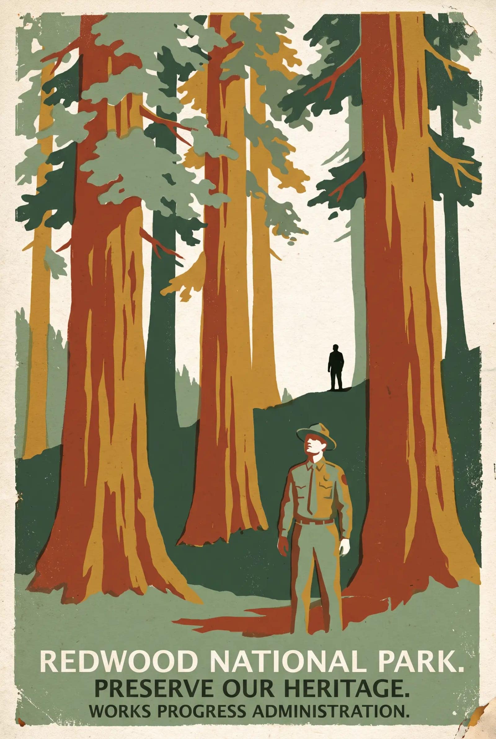 WPA National Park Poster, Five flat screen printed colours and a park reduced to its silhouette